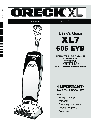 Oreck Vacuum Cleaner XL7 605 EYB owners manual user guide